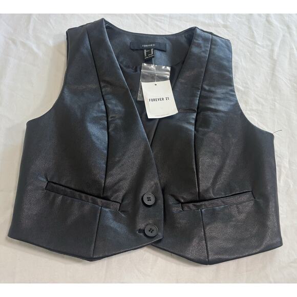 Faux Black Leather 2 Button Cropped Vest Moto Biker Festival Women’s Size XS - Picture 3 of 8